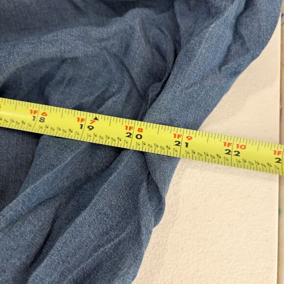 Ruby Rd Blouse Women's Petite Large Blue Popover Chambray Short Sleeve Tie Top - Picture 10 of 10